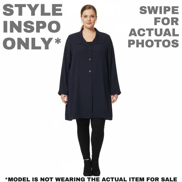 NWT Valerie Stevens 1X Premium Navy Blue Classic Trench Coat - Picture 2 of 8